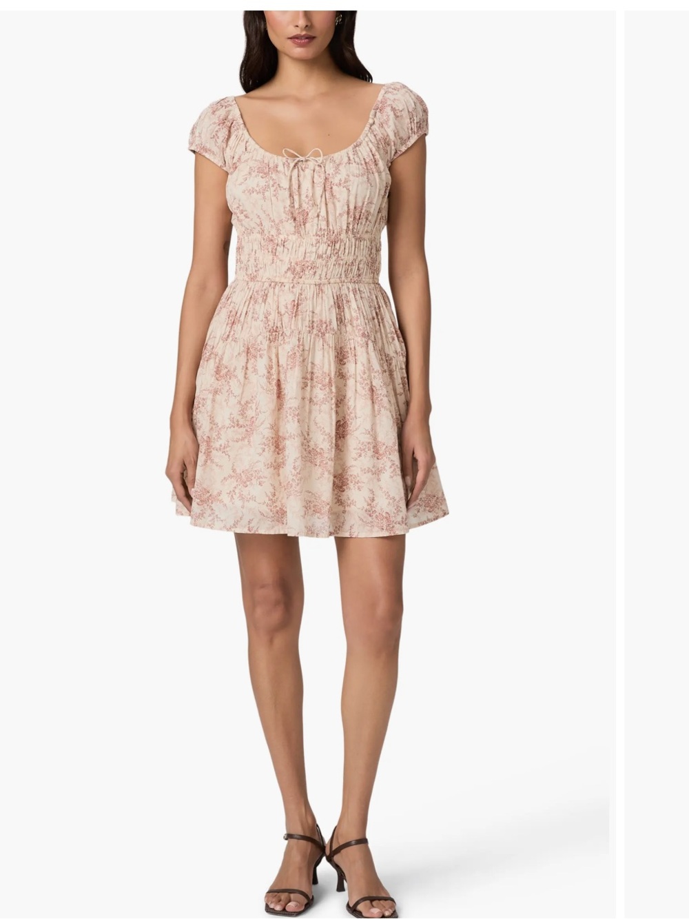 PAIGE Floral Tie-Neck Smocked Mini Dress - Pink & Cream